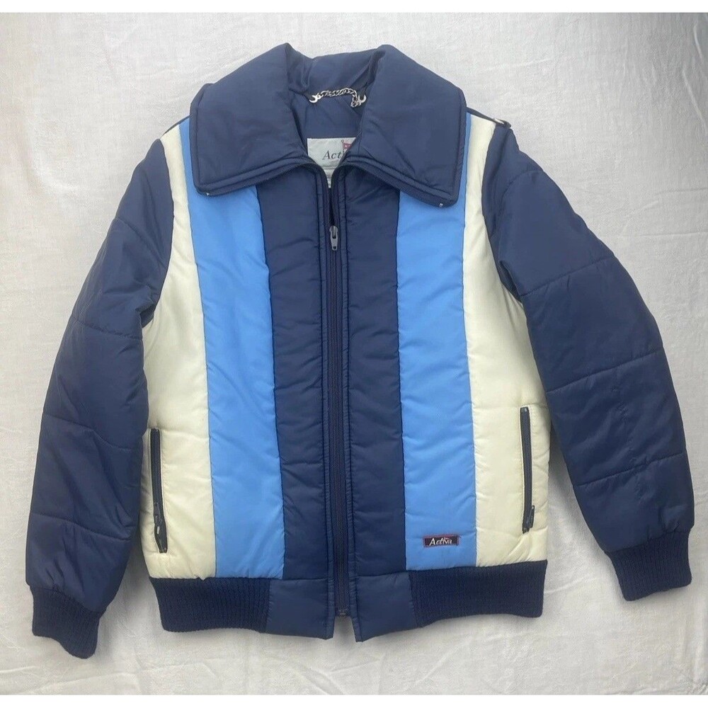 Vtg ‘80s Women’s Activa Snow Ski Coat Med Navy Blue White Warm Winter Activewear